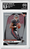 Michael Penix Jr. from the 2024 Panini Prizm set featuring a Silver Prizm parallel graded by Arena Club and given an overall grade of 9.5.