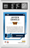 Jayden Daniels from the 2024 Donruss set featuring a Red Wave parallel graded by Arena Club and given an overall grade of 9.5.