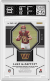 Luke McCaffrey from the 2024 Panini Obsidian set featuring a Molten FOTL parallel graded by Arena Club and given an overall grade of 9.5.