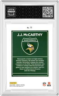 J.J. McCarthy from the 2024 Donruss set graded by Arena Club.