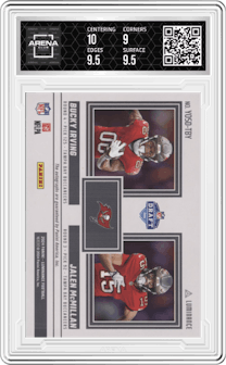 Bucky Irving/Jalen McMillan from the 2024 Panini Luminance set graded by Arena Club and given an overall grade of 9.5.