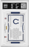 Reggie Wayne from the 2023 Panini National Treasures set featuring a Holo Silver parallel graded by Arena Club and given an overall grade of 9.5.