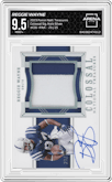 Reggie Wayne from the 2023 Panini National Treasures set featuring a Holo Silver parallel graded by Arena Club and given an overall grade of 9.5.
