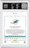 Tua Tagovailoa from the 2024 Panini Photogenic set featuring a Blue parallel graded by Arena Club and given an overall grade of 8.