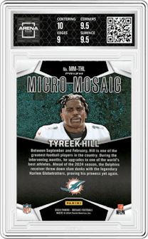 Tyreek Hill from the 2024 Panini Mosaic set and given an overall grade of 9.5.