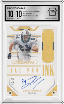 Zach Thomas  from the 2023 Panini Flawless set graded by Arena Club and given an overall grade of 10.