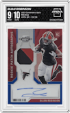 Bijan Robinson from the 2023 Panini Contenders Optic set featuring a Blue parallel graded by Arena Club and given an overall grade of 9.