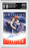 Brandin Podziemski from the 2023-24 Panini Origins set featuring a Red parallel graded by Arena Club and given an overall grade of 9.