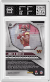Jayden Daniels from the 2024 Panini Prizm set featuring a Red/White/Blue Prizm parallel graded by Arena Club and given an overall grade of 9.