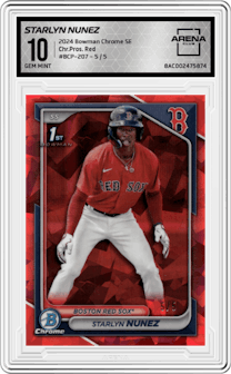 Starlyn Nunez from the 2024 Bowman Chrome Sapphire set featuring a Red parallel and given an overall grade of 10.