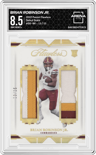 Brian Robinson Jr. from the 2022 Panini Flawless set graded by Arena Club and given an overall grade of 8.5.