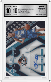 Grant Hill from the 2023-24 Panini Phoenix set featuring a FOTL Onyx parallel and given an overall grade of 10.