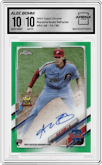 Alec Bohm from the 2021 Topps Chrome set featuring a Green Refractor parallel graded by Arena Club and given an overall grade of 10.