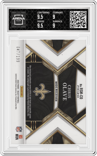 Chris Olave from the 2022 Panini Select set graded by Arena Club and given an overall grade of 9.5.
