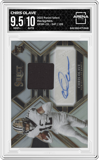 Chris Olave from the 2022 Panini Select set graded by Arena Club and given an overall grade of 9.5.