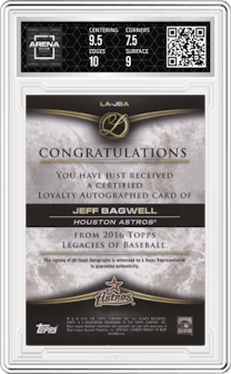 Jeff Bagwell from the 2016 Topps Legacies set graded by Arena Club and given an overall grade of 8.