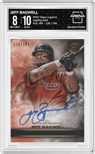 Jeff Bagwell from the 2016 Topps Legacies set graded by Arena Club and given an overall grade of 8.