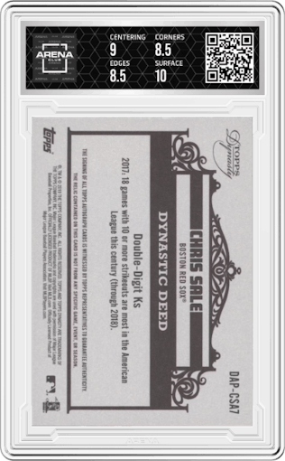 Chris Sale from the 2019 Topps Dynasty set graded by Arena Club and given an overall grade of 9.