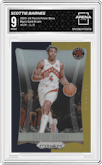 Scottie Barnes from the 2023-24 Panini Prizm Deca set featuring a Black Gold Prizm  parallel graded by Arena Club and given an overall grade of 9.