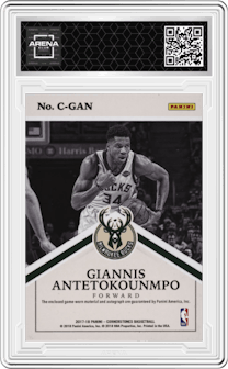 Giannis Antetokounmpo from the 2017-18 Panini Cornerstones set featuring a Quartz parallel graded by Arena Club.