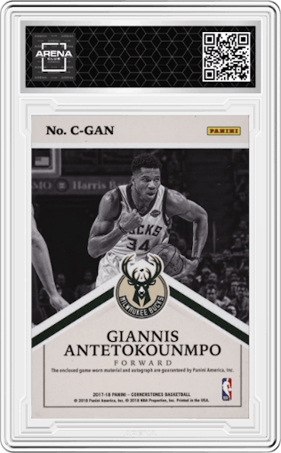 Giannis Antetokounmpo from the 2017-18 Panini Cornerstones set featuring a Quartz parallel graded by Arena Club.
