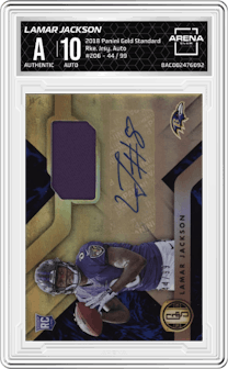 Lamar Jackson from the 2018 Panini Gold Standard set graded by Arena Club.