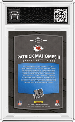 Patrick Mahomes II from the 2017 Panini Donruss Optic set graded by Arena Club.