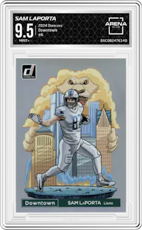 Sam LaPorta from the 2024 Donruss set graded by Arena Club and given an overall grade of 9.5.