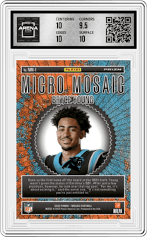 Bryce Young from the 2023 Panini Mosaic set graded by Arena Club and given an overall grade of 10.