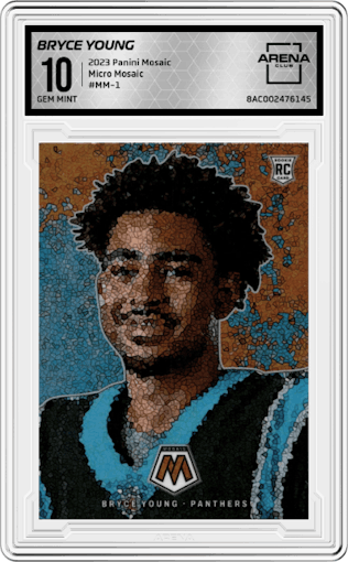 Bryce Young from the 2023 Panini Mosaic set graded by Arena Club and given an overall grade of 10.