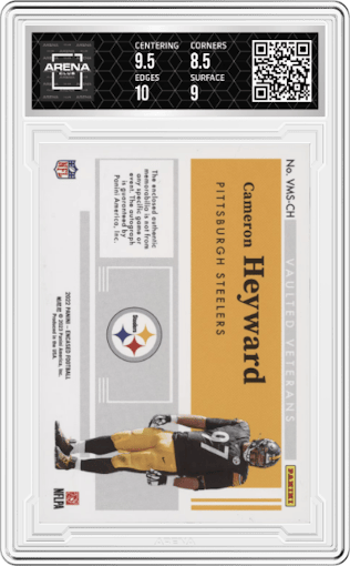 Cameron Heyward from the 2022 Panini Encased set featuring a Emerald parallel graded by Arena Club and given an overall grade of 9.