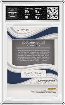 Edouard Julien from the 2023 Panini Immaculate Collection set featuring a Green parallel and given an overall grade of 9.
