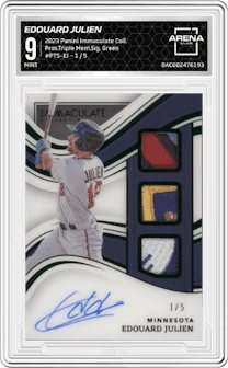 Edouard Julien from the 2023 Panini Immaculate Collection set featuring a Green parallel and given an overall grade of 9.