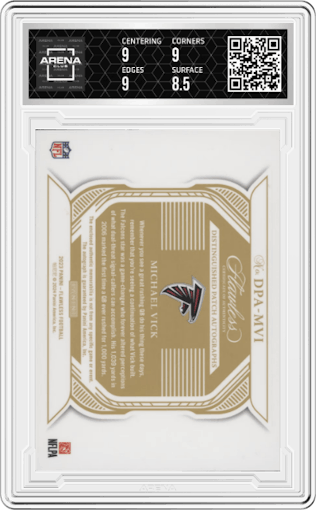 Michael Vick from the 2023 Panini Flawless set graded by Arena Club and given an overall grade of 9.