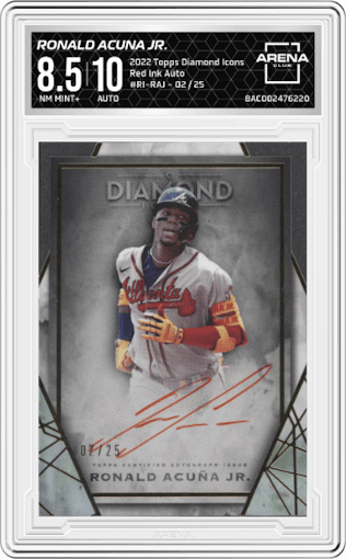 Ronald Acuna Jr. from the 2022 Topps Diamond Icons set graded by Arena Club and given an overall grade of 8.5.