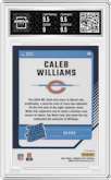 Caleb Williams from the 2024 Donruss Optic set featuring a Purple Shock parallel graded by Arena Club and given an overall grade of 9.5.