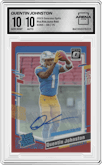 Quentin Johnston from the 2023 Donruss Optic set featuring a Red parallel graded by Arena Club and given an overall grade of 10.