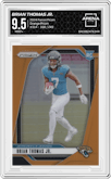 Brian Thomas Jr. from the 2024 Panini Prizm set featuring a Orange Prizm parallel graded by Arena Club and given an overall grade of 9.5.