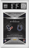 Anthony Richardson/C.J. Stroud from the 2023 Panini Black set featuring a Citrine parallel graded by Arena Club and given an overall grade of 9.5.