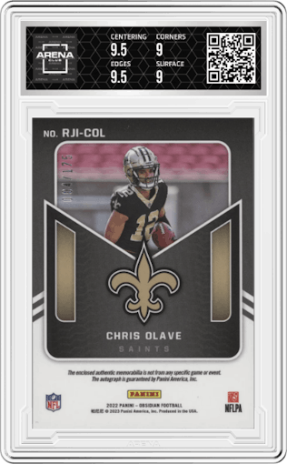 Chris Olave  from the 2022 Panini Obsidian set graded by Arena Club and given an overall grade of 9.5.