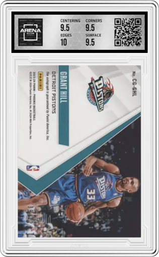 Grant Hill from the 2023-24 Panini Phoenix set featuring a Red Pandora FOTL parallel graded by Arena Club and given an overall grade of 10.
