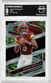 Jayden Daniels from the 2024 Panini Spectra set featuring a Meta parallel graded by Arena Club and given an overall grade of 9.