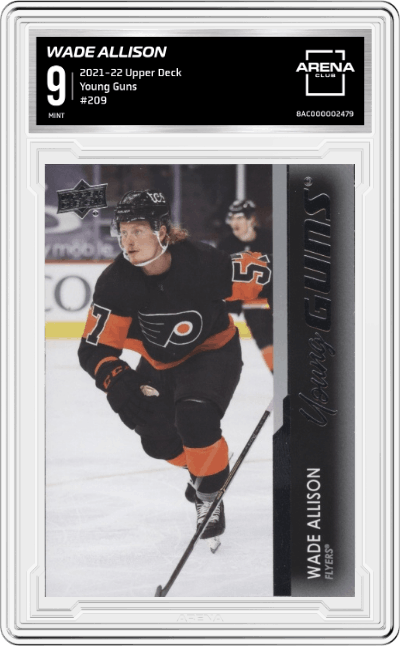 Wade Allison from the 2021-22 Upper Deck Series 1 set graded by Arena Club and given an overall grade of 9.