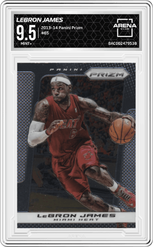 LeBron James from the 2013-14 Panini Prizm set graded by Arena Club and given an overall grade of 9.5.