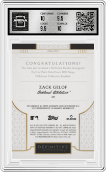 Zack Gelof from the 2024 Topps Definitive Collection set graded by Arena Club and given an overall grade of 10.