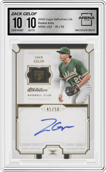 Zack Gelof from the 2024 Topps Definitive Collection set graded by Arena Club and given an overall grade of 10.