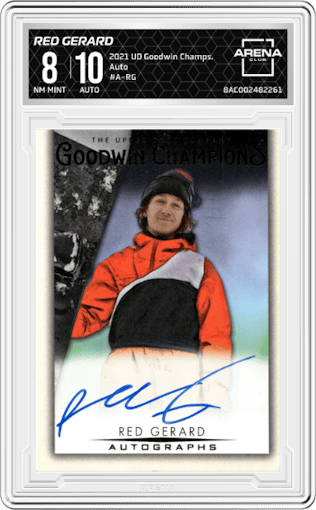 Red Gerard from the 2021 Upper Deck Goodwin Champions set graded by Arena Club and given an overall grade of 8.