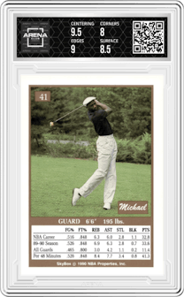 Michael Jordan  from the 1990-91 SkyBox  set graded by Arena Club and given an overall grade of 8.5.