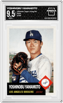 Yoshinobu Yamamoto from the Ultimate Topps Living Set   set graded by Arena Club and given an overall grade of 9.5.