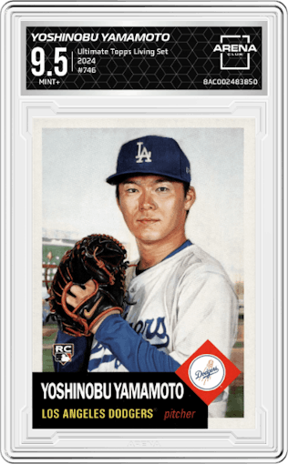 Yoshinobu Yamamoto from the Ultimate Topps Living Set   set graded by Arena Club and given an overall grade of 9.5.